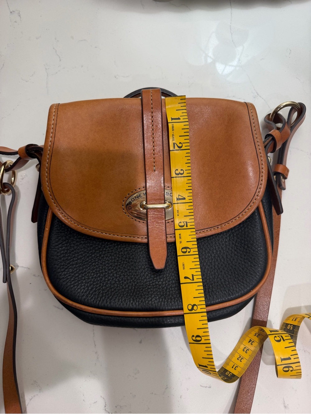 Vintage Dooney & Bourke Black and Brown Leather Crossbody Saddle Bag - Picture 6 of 6